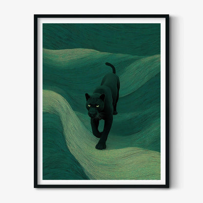 Black Panther art print | Dark green wall art | Jungle animal illustration