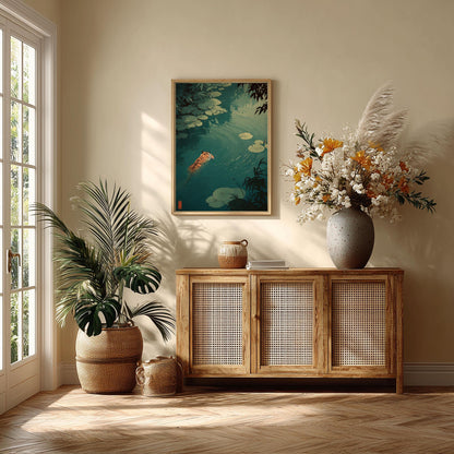 Jungle tiger poster | Calm water lily pond print | Minimal nature wall art