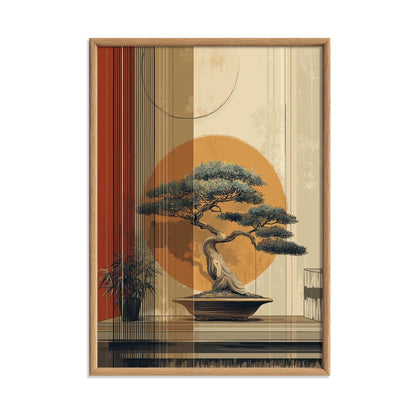 Bonsai Wall Art Print, Japanese Sun Poster, Minimalist Zen Decor
