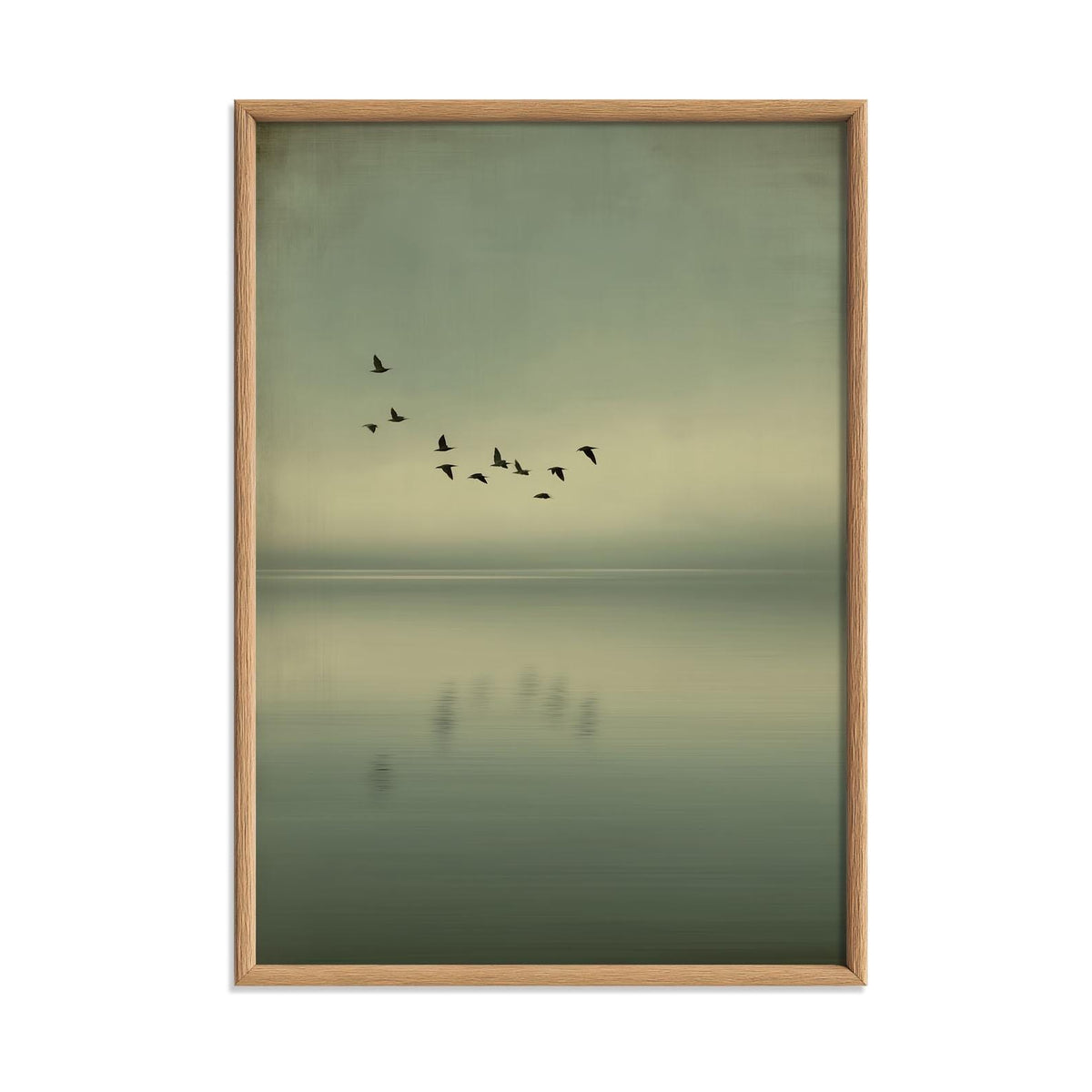Minimalist Birds Over Sea Print, Calming Green Wall Art, Scandinavian Coastal Decor