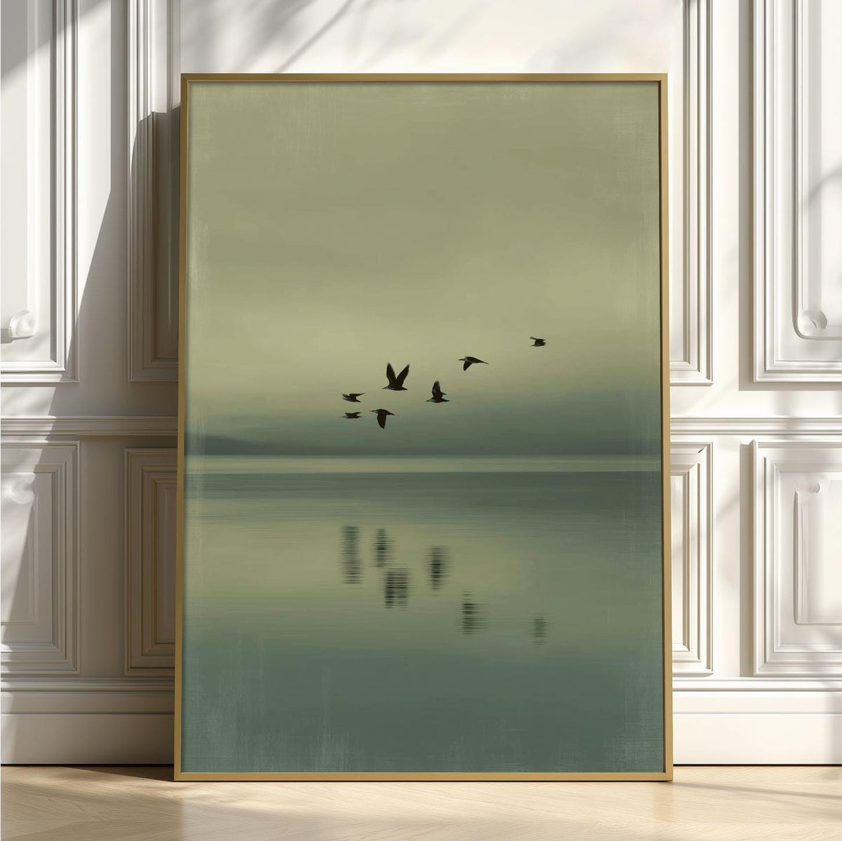 Flock of Birds Print - Minimalist Coastal Wall Art - Tranquil Ocean Wall Decor