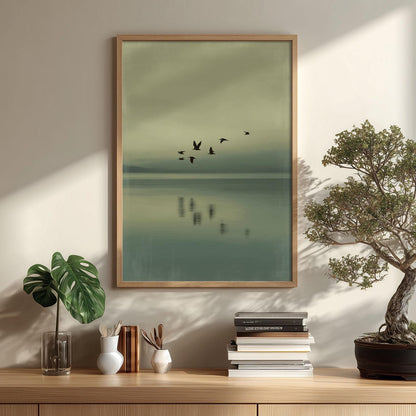 Flock of Birds Print - Minimalist Coastal Wall Art - Tranquil Ocean Wall Decor