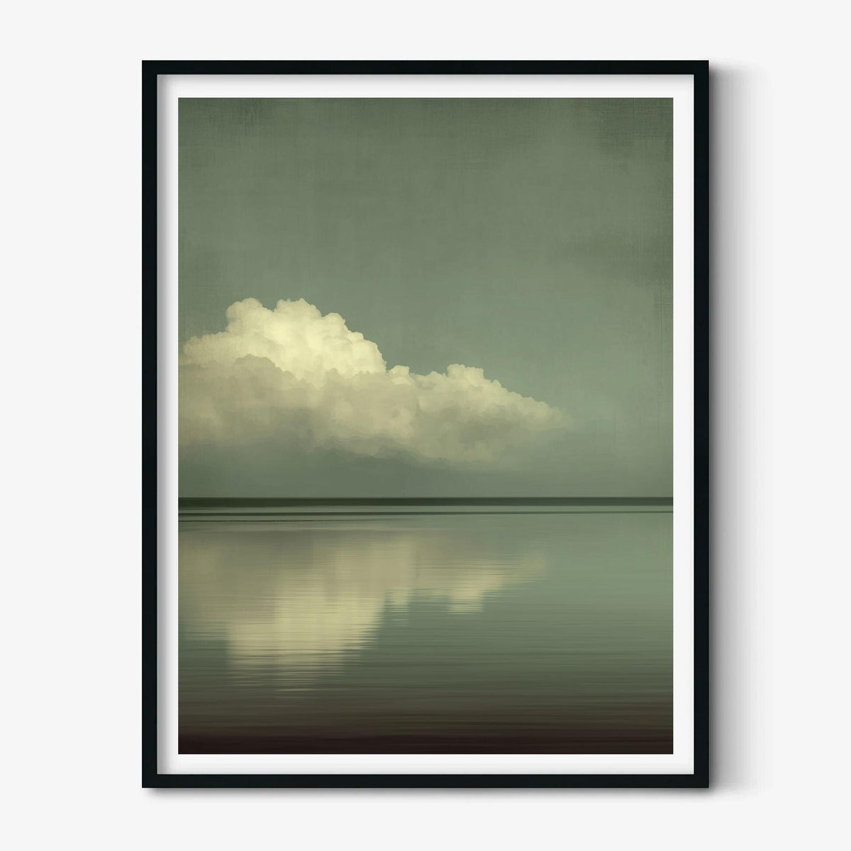 Cloud Seascape Poster, Sage Green Horizon, Minimalist Japandi Wall Art