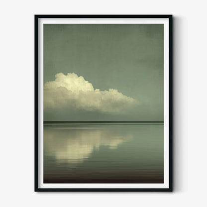 Cloud Seascape Poster, Sage Green Horizon, Minimalist Japandi Wall Art