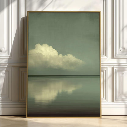 Cloud Seascape Poster, Sage Green Horizon, Minimalist Japandi Wall Art