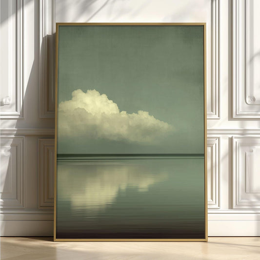 Cloud Seascape Poster, Sage Green Horizon, Minimalist Japandi Wall Art