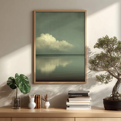 Cloud Seascape Poster, Sage Green Horizon, Minimalist Japandi Wall Art