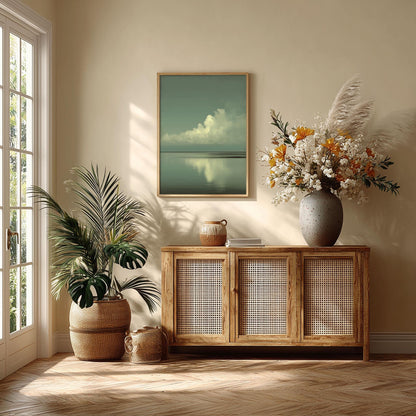 Cloud Seascape Poster Print, Sage Green Ocean, Japandi Wall Art