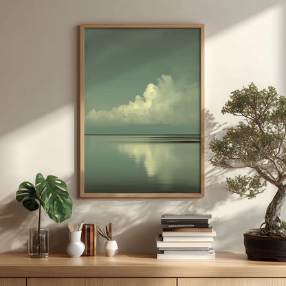 Cloud Seascape Poster Print, Sage Green Ocean, Japandi Wall Art