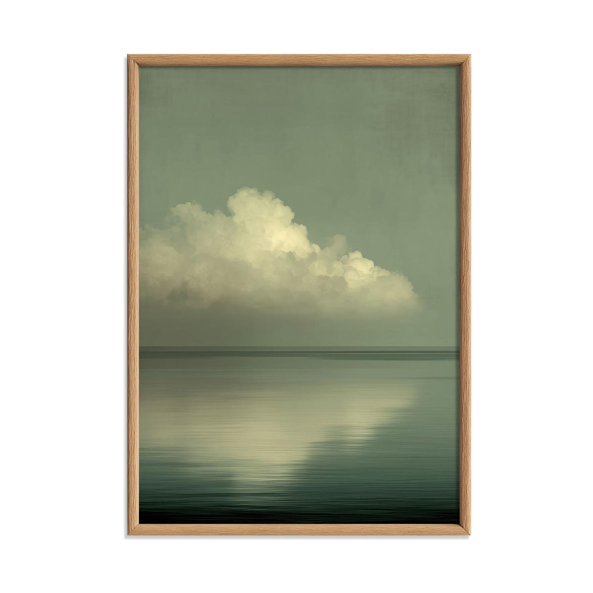 Cloud Reflection Print, Sage Green Seascape, Minimalist Japandi Wall Art