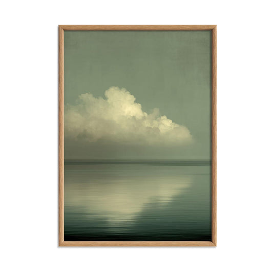 Cloud Reflection Print, Sage Green Seascape, Minimalist Japandi Wall Art