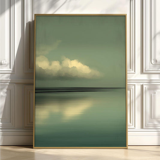 Cloud Poster Print, Sage Green Seascape, Japandi Wall Art