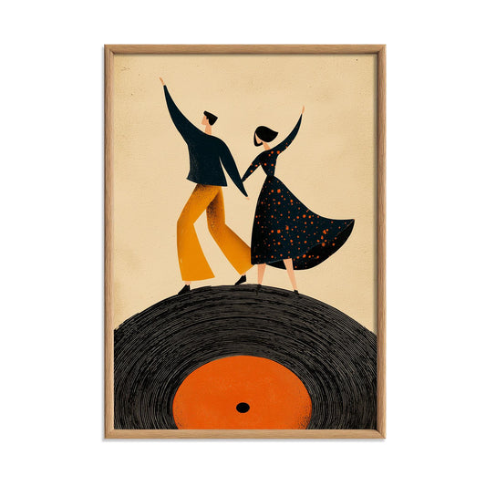 Dancing Couple Art Print, Retro Vinyl Record Poster, Mid-Century Music Decor