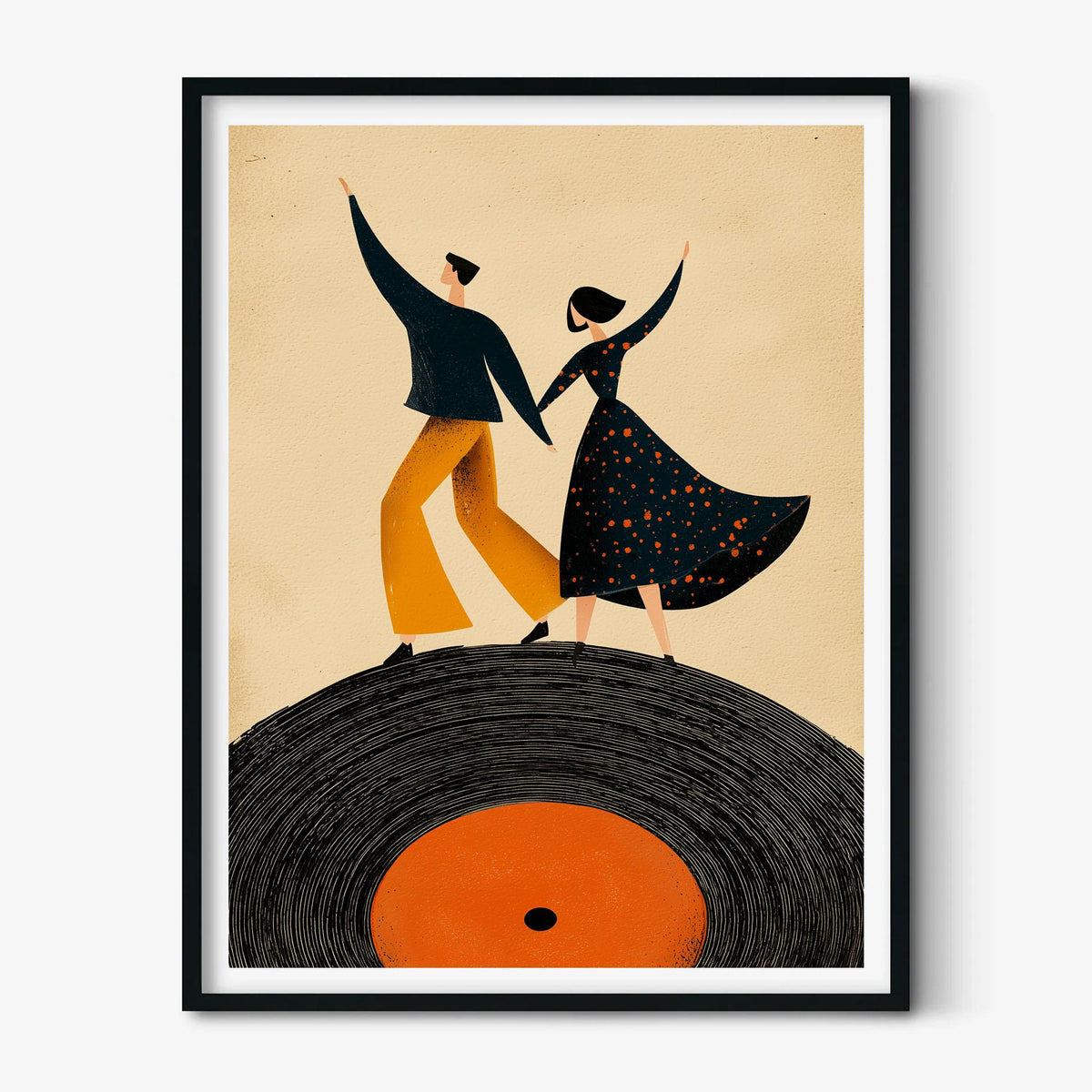 Dancing Couple Art Print, Retro Vinyl Record Poster, Mid-Century Music Decor