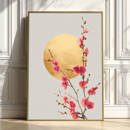Plum Blossom Poster, Yellow Moon, Chinese Botanical Wall Art