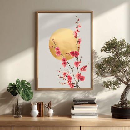 Plum Blossom Poster, Yellow Moon, Chinese Botanical Wall Art