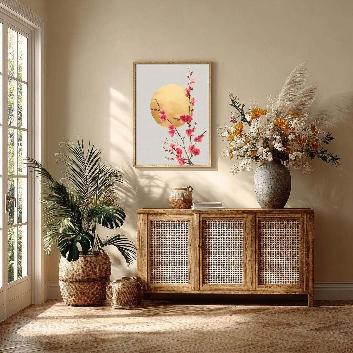 Plum Blossom Poster, Yellow Moon, Chinese Botanical Wall Art