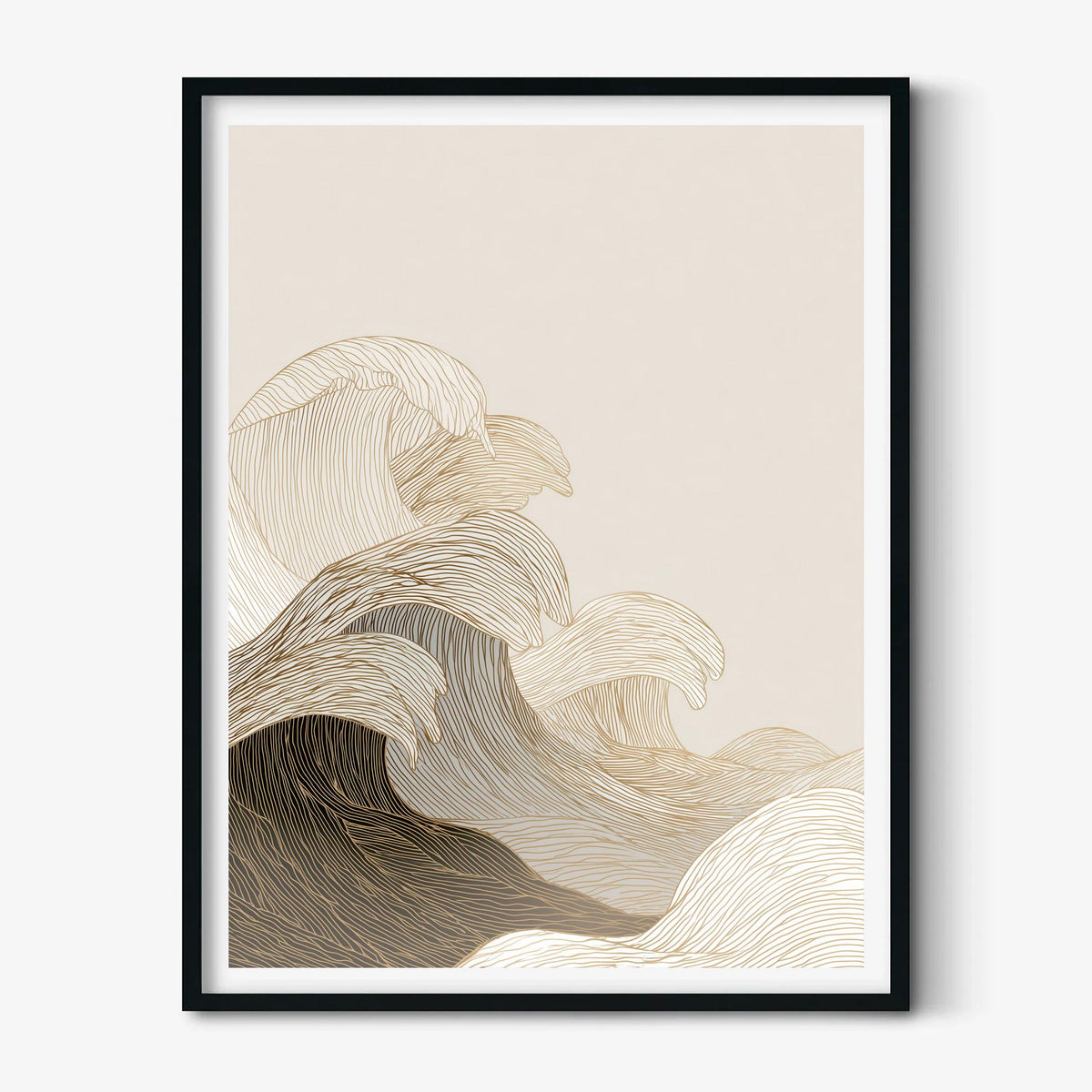 Minimalist Wave Print | Gold line ocean wall decor | Modern coastal poster