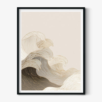 Minimalist Wave Print | Gold line ocean wall decor | Modern coastal poster
