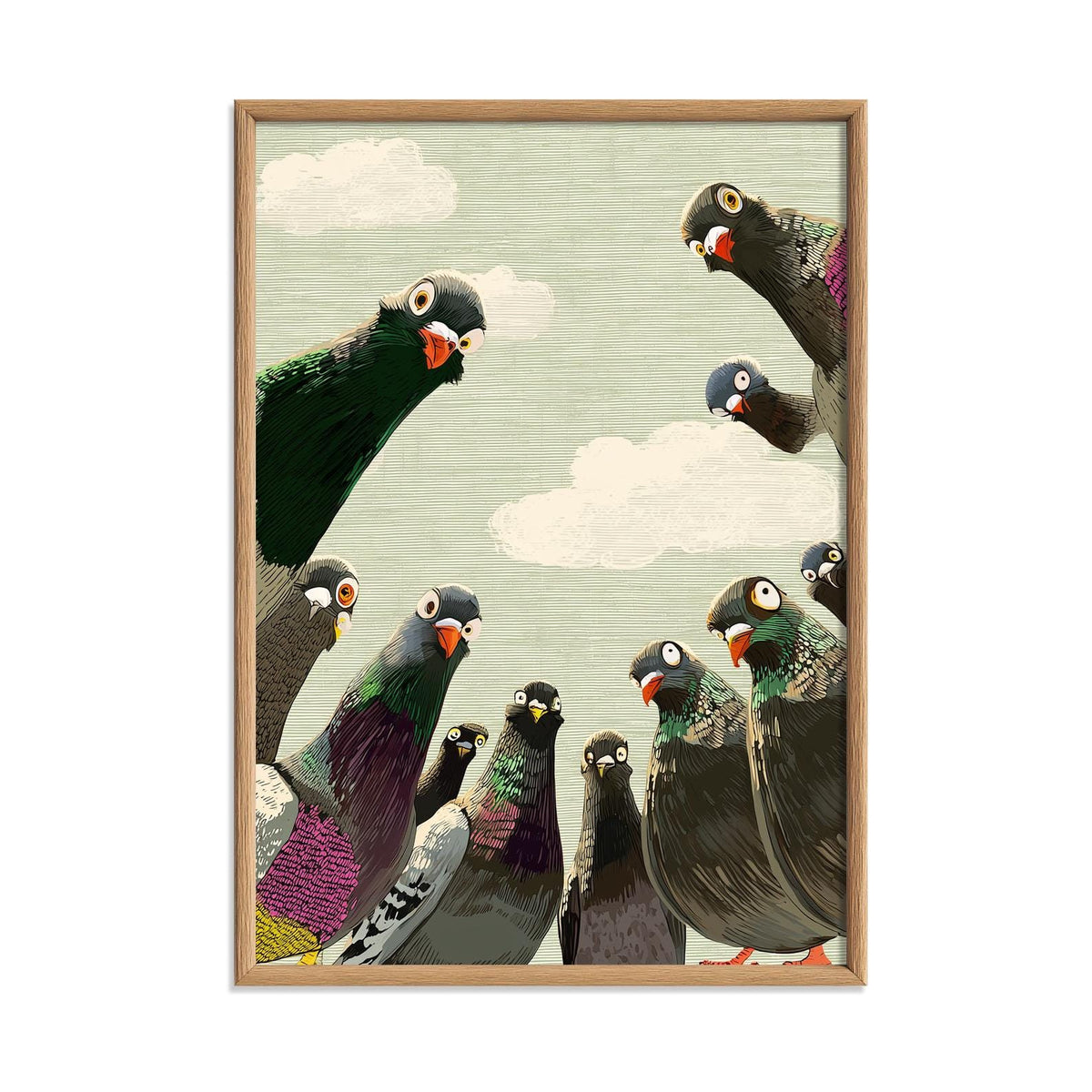 Curious Pigeon Wall Art Print, Quirky Bird Illustration, Funny Animal Decor