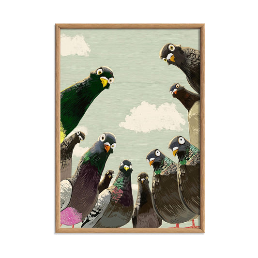 Pigeon Poster, Bird Illustration, Wildlife Wall Art