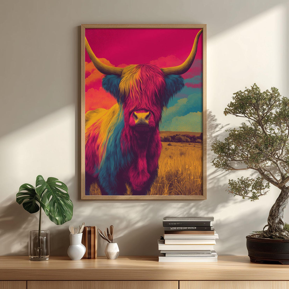 Highland Cow Poster Print, Colourful Pop Art, Scottish Animal Wall Art