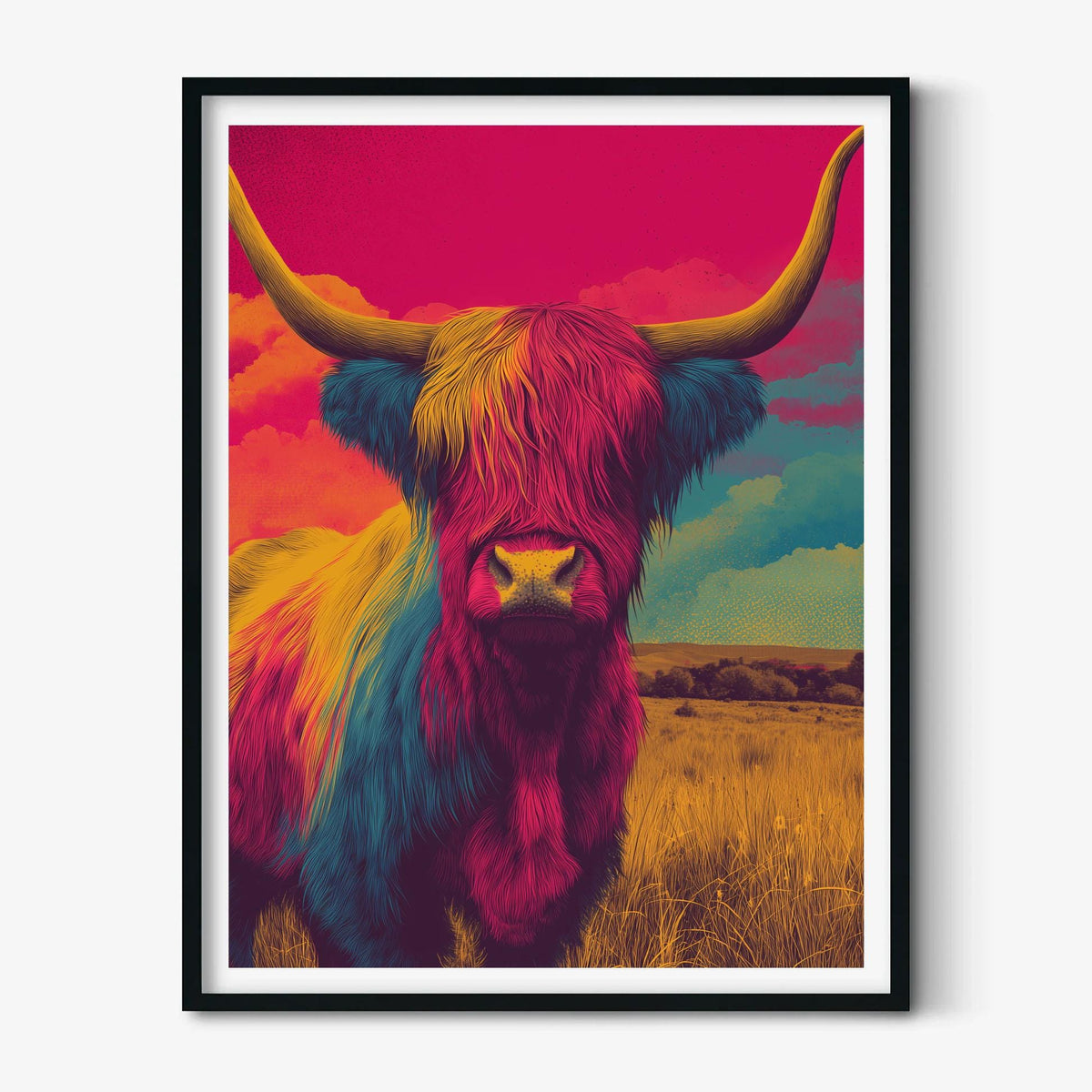 Highland Cow Poster Print, Colourful Pop Art, Scottish Animal Wall Art