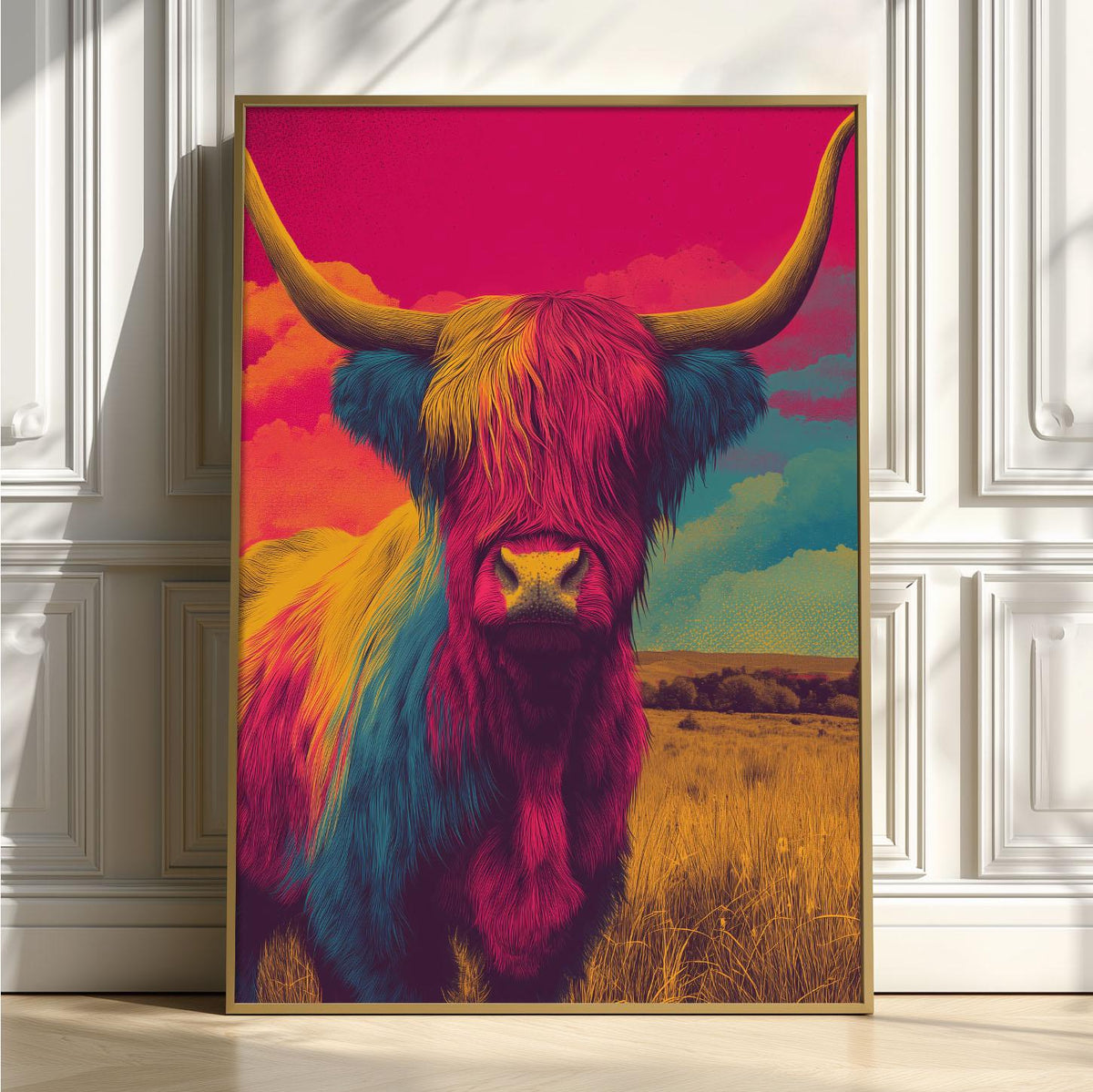 Highland Cow Poster Print, Colourful Pop Art, Scottish Animal Wall Art