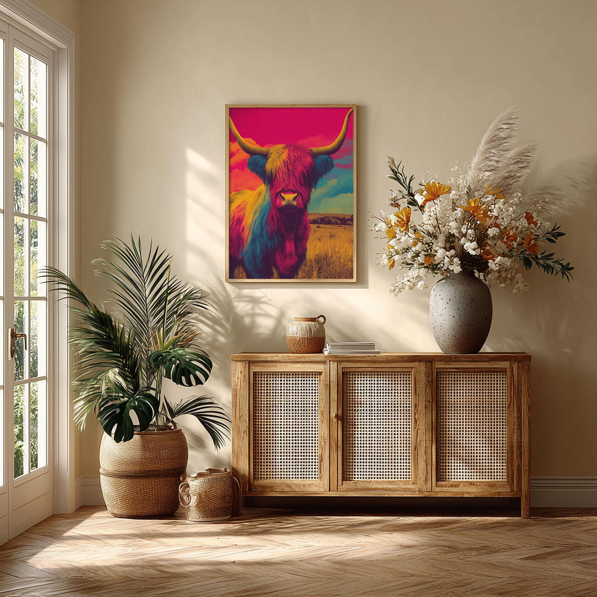Highland Cow Poster Print, Colourful Pop Art, Scottish Animal Wall Art