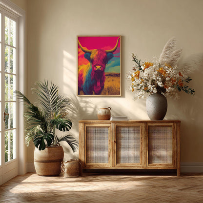 Highland Cow Poster Print, Colourful Pop Art, Scottish Animal Wall Art