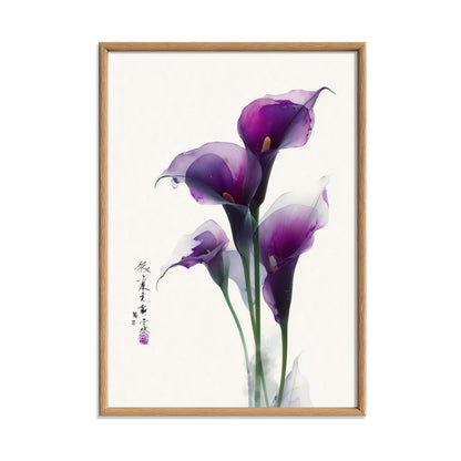 Purple Calla Lily Poster Print, Chinese Botanical Style, Floral Wall Art