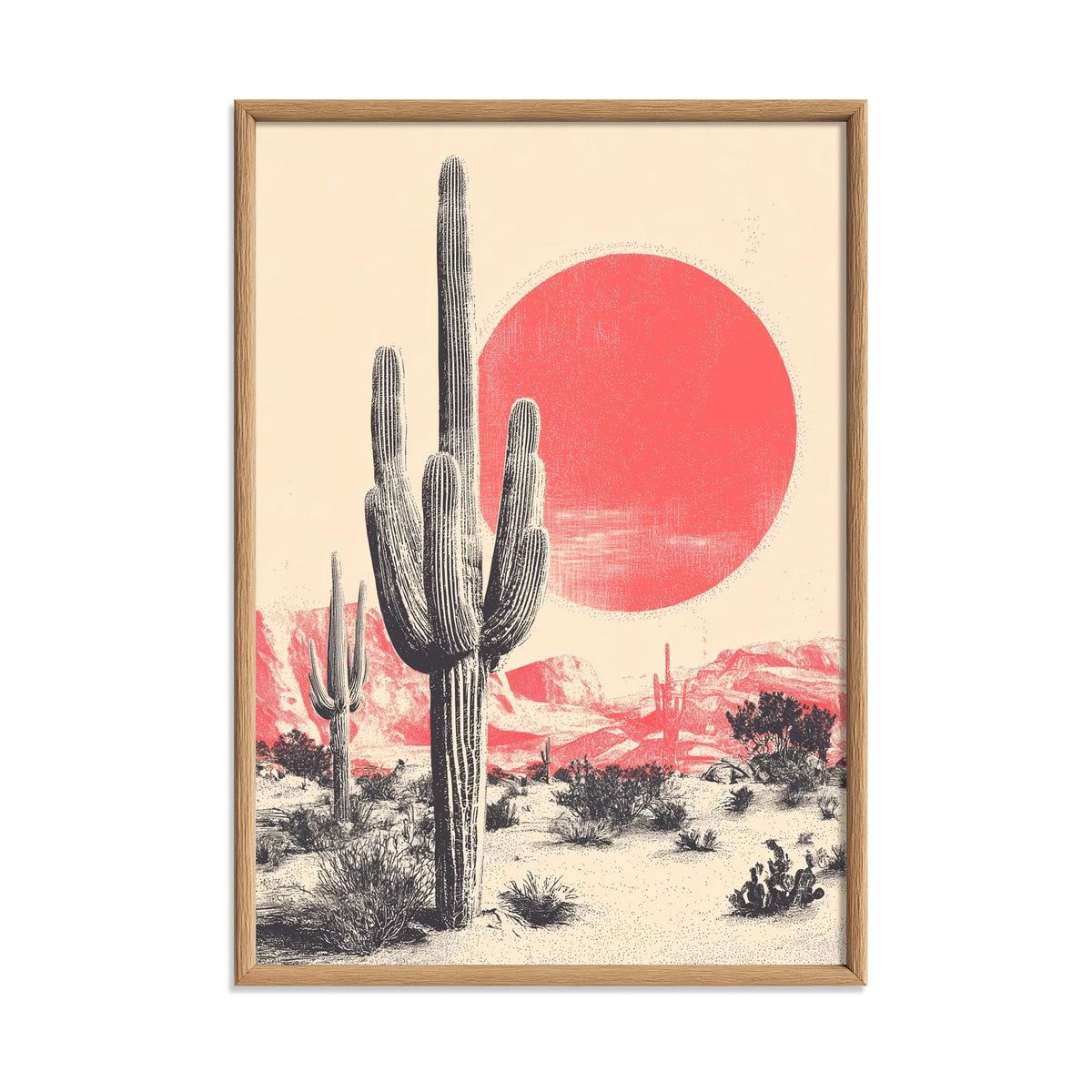 Saguaro Cactus Art Print, Pink Sun Desert, Vintage Western Wall Art