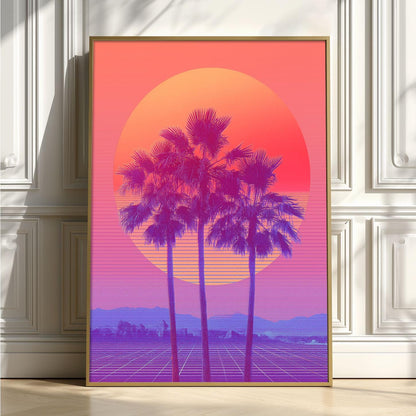 Palm Tree Poster, Retro Sunset, Vaporwave Wall Art