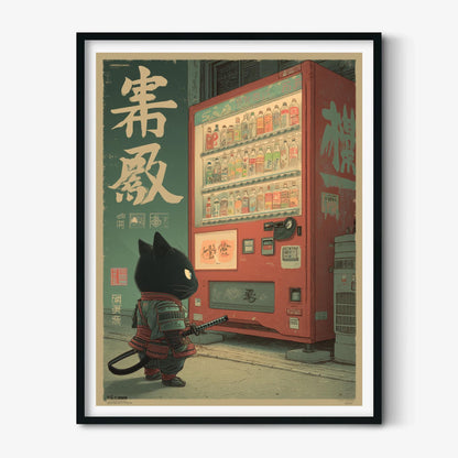 Samurai Cat Poster, Japanese Vending Machine, Anime Wall Art