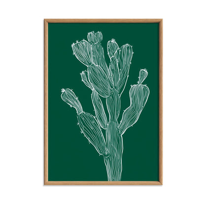 Cactus Line Poster, Dark Green Botanical Print, Desert Wall Art
