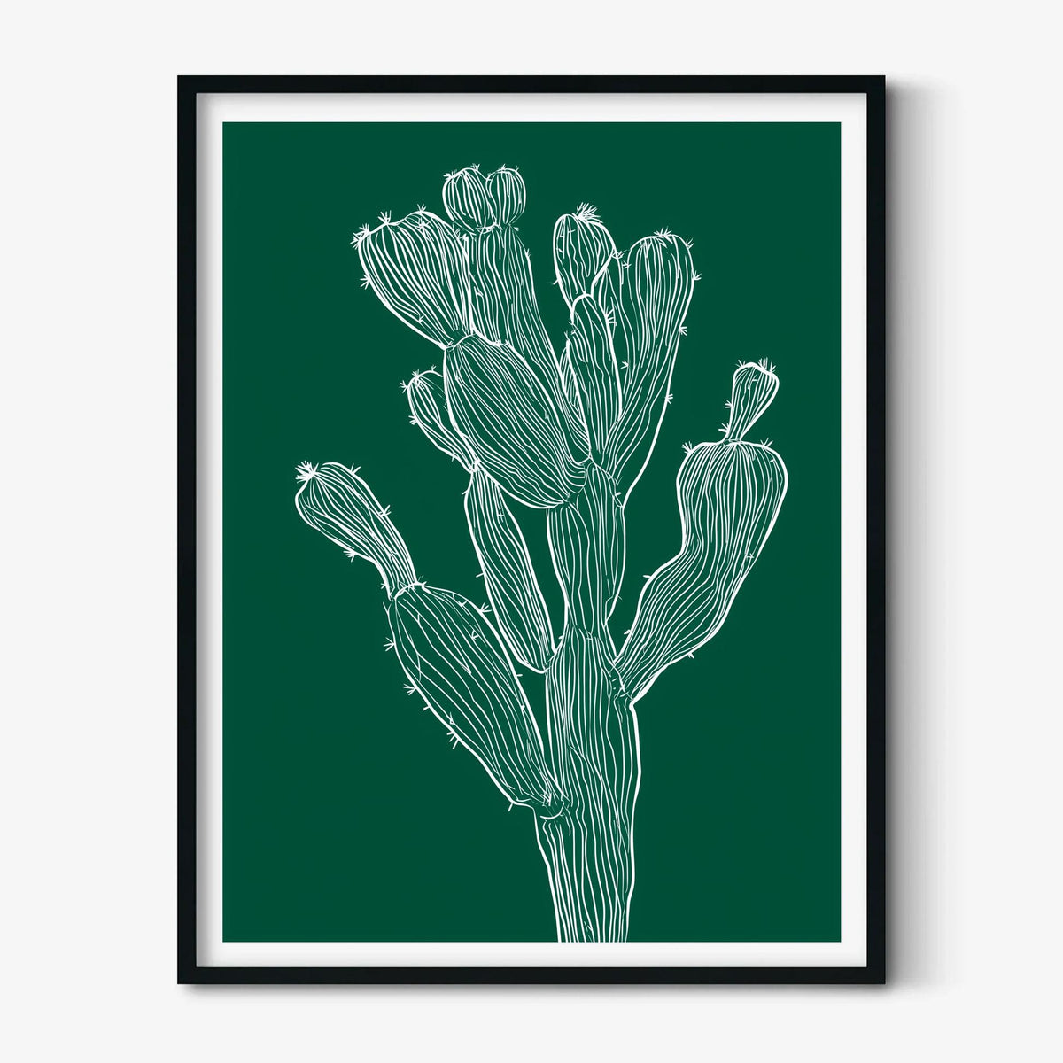 Cactus Line Poster, Dark Green Botanical Print, Desert Wall Art
