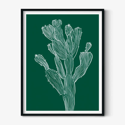 Cactus Line Poster, Dark Green Botanical Print, Desert Wall Art