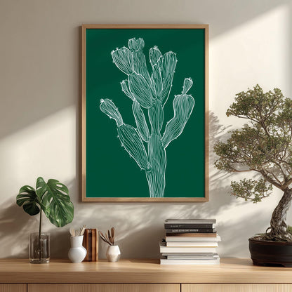 Cactus Line Poster, Dark Green Botanical Print, Desert Wall Art