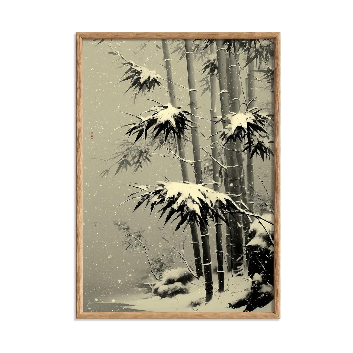 Snow Bamboo Print, Japanese Ink Painting, Winter Wall Art
