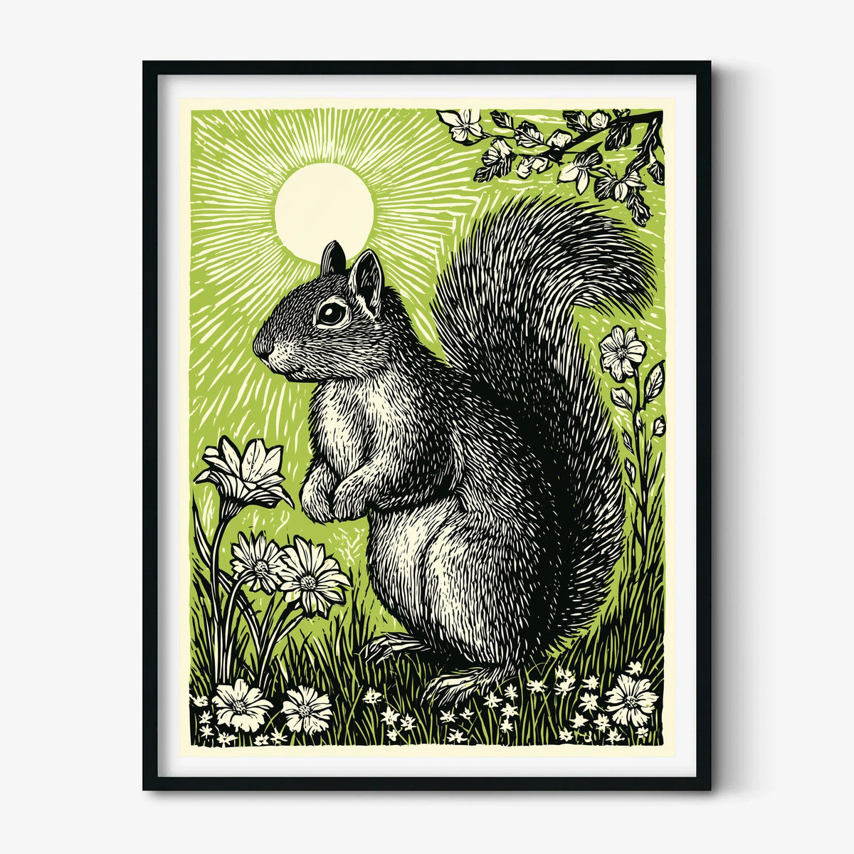 Squirrel poster | woodland wall art | green nature illustration | animal decor | nursery wildlife print