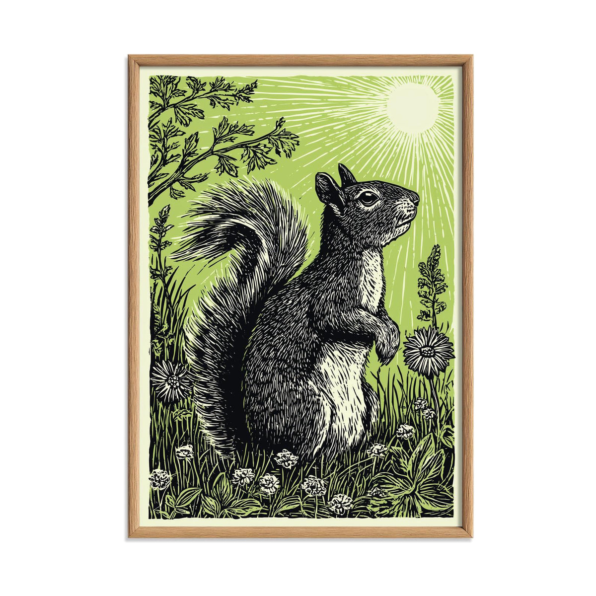 Woodland Squirrel Print, Botanical Illustration, Nature Wildlife Art