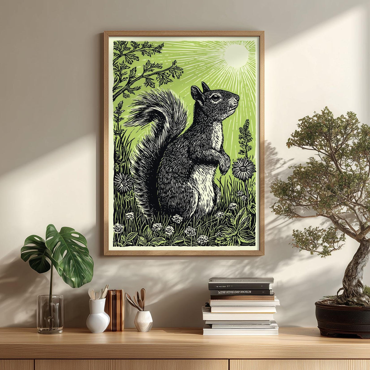 Woodland Squirrel Print, Botanical Illustration, Nature Wildlife Art