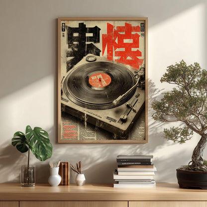 Turntable Poster, Japanese Retro Print, Vinyl Record Wall Art