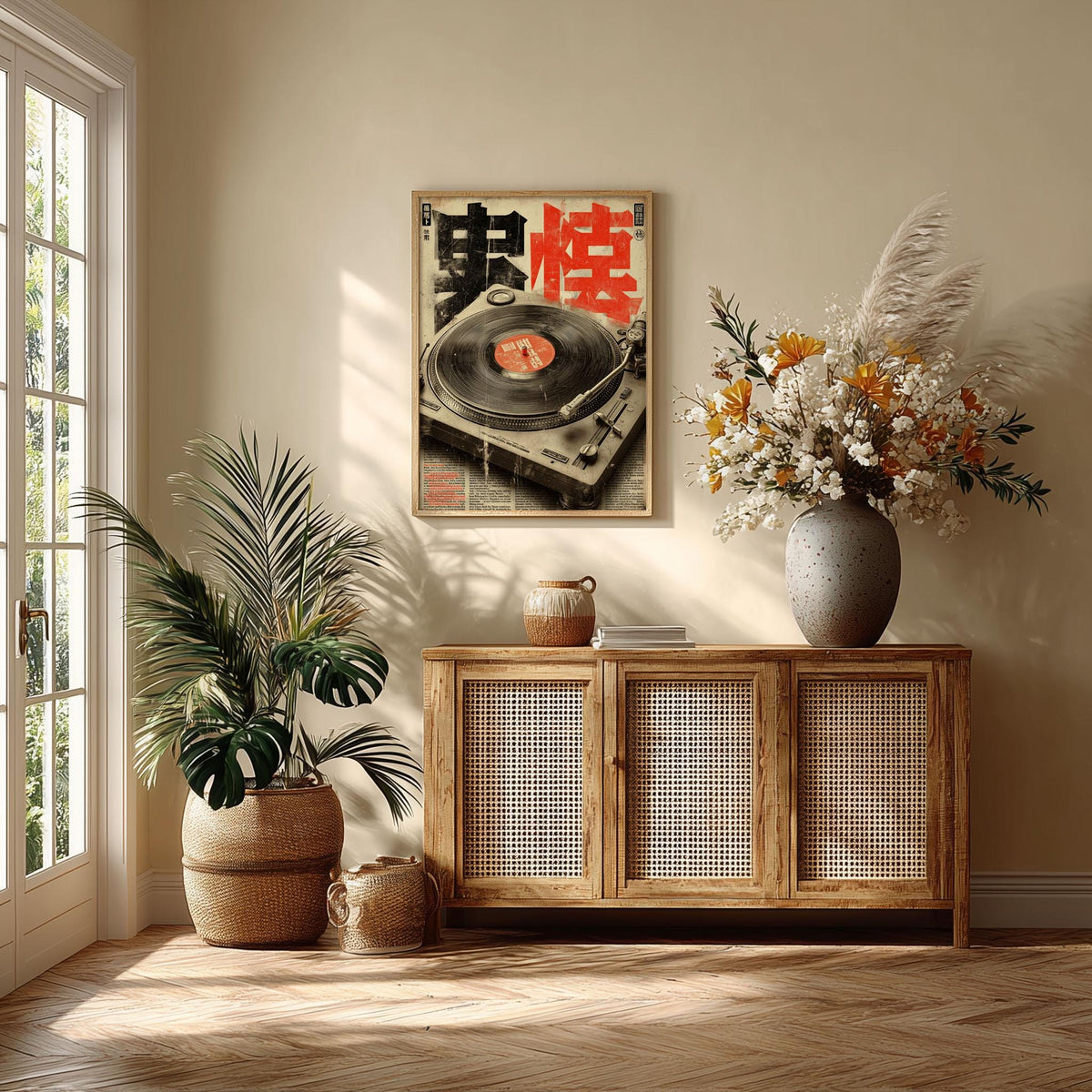 Turntable Poster, Japanese Retro Print, Vinyl Record Wall Art