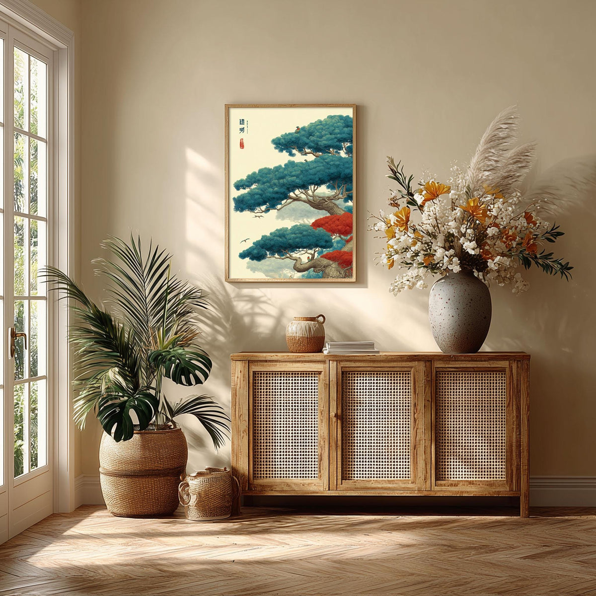 Pine Tree Poster, Japanese Botanical Print, Nature Wall Art
