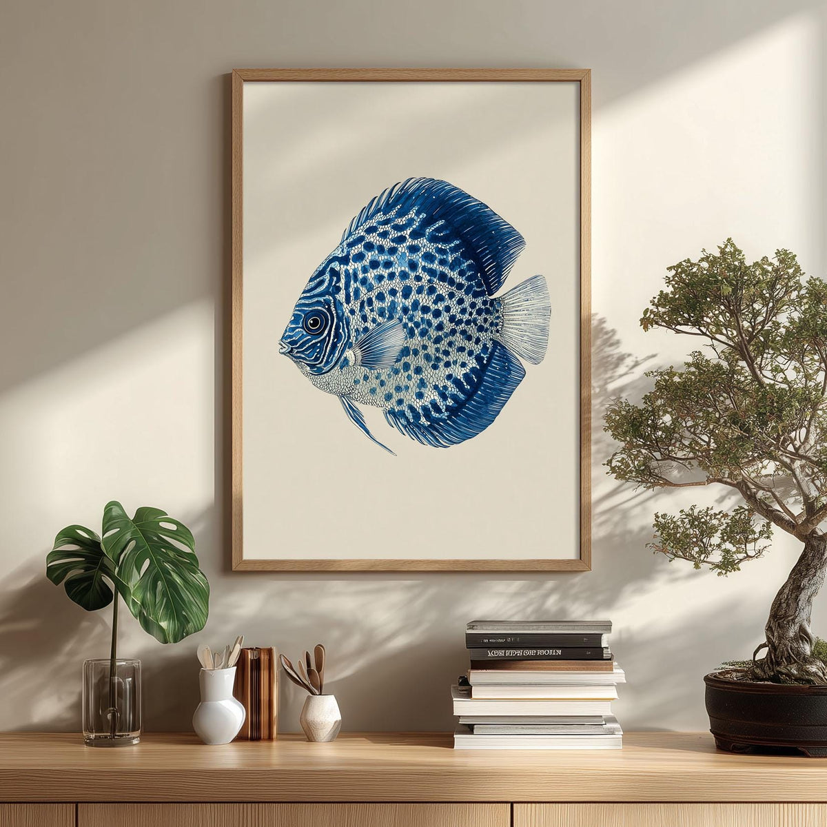 Blue Discus Fish Poster, Watercolour Fish Print, Aquarium Wall Art