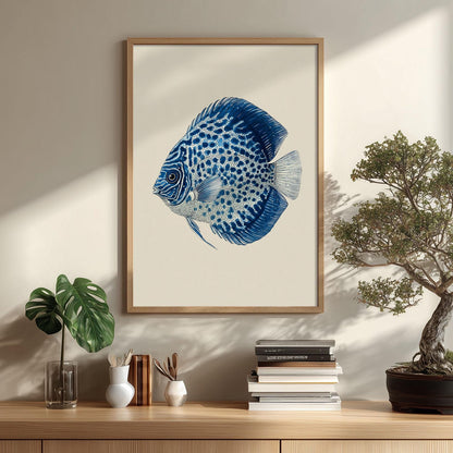 Blue Discus Fish Poster, Watercolour Fish Print, Aquarium Wall Art