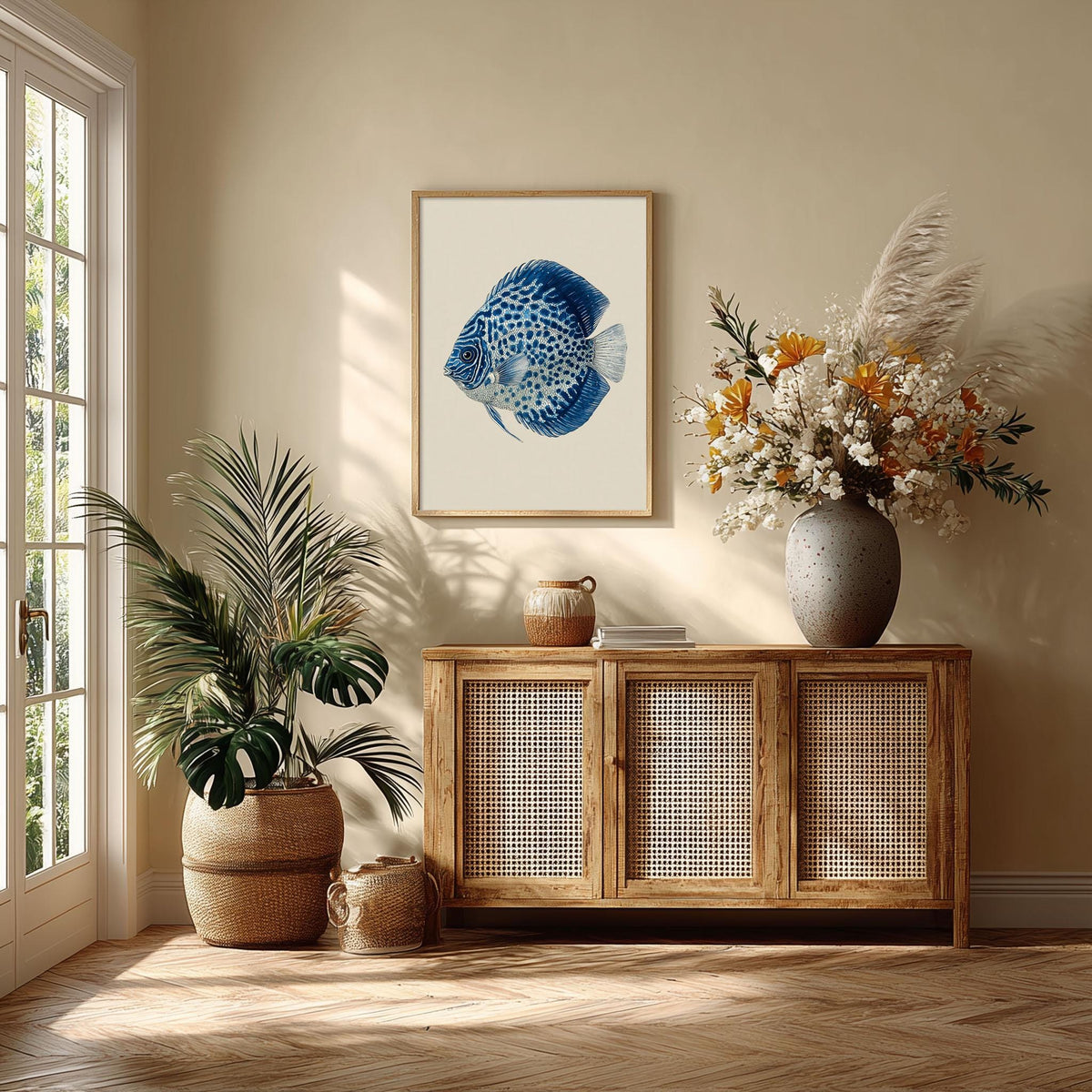 Blue Discus Fish Poster, Watercolour Fish Print, Aquarium Wall Art