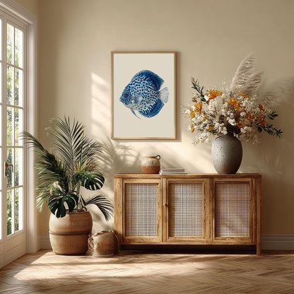 Blue Discus Fish Poster, Watercolour Fish Print, Aquarium Wall Art