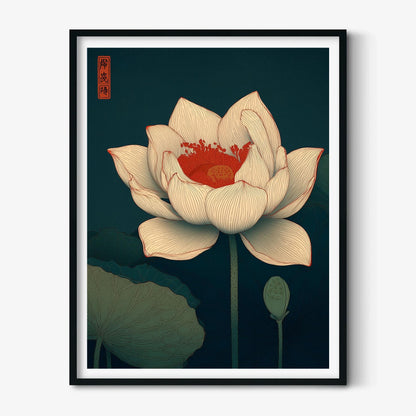 White Lotus Poster, Japanese Botanical Print, Zen Floral Wall Art